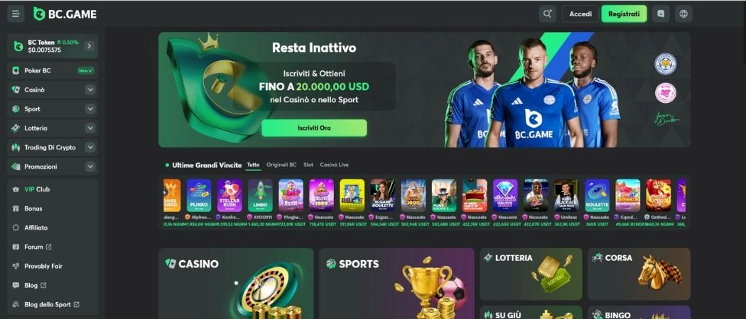 Homepage di BC.Game