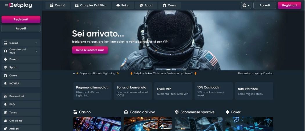 Homepage di Betplay