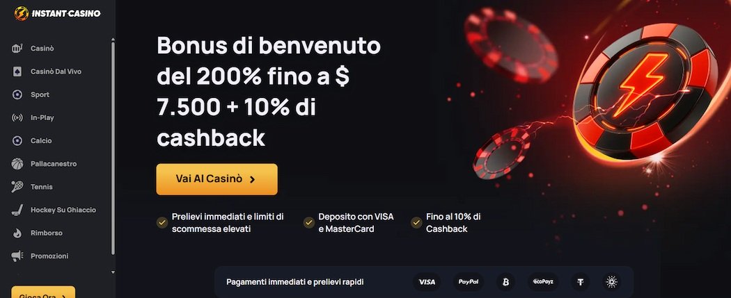 Homepage di Instant Casino